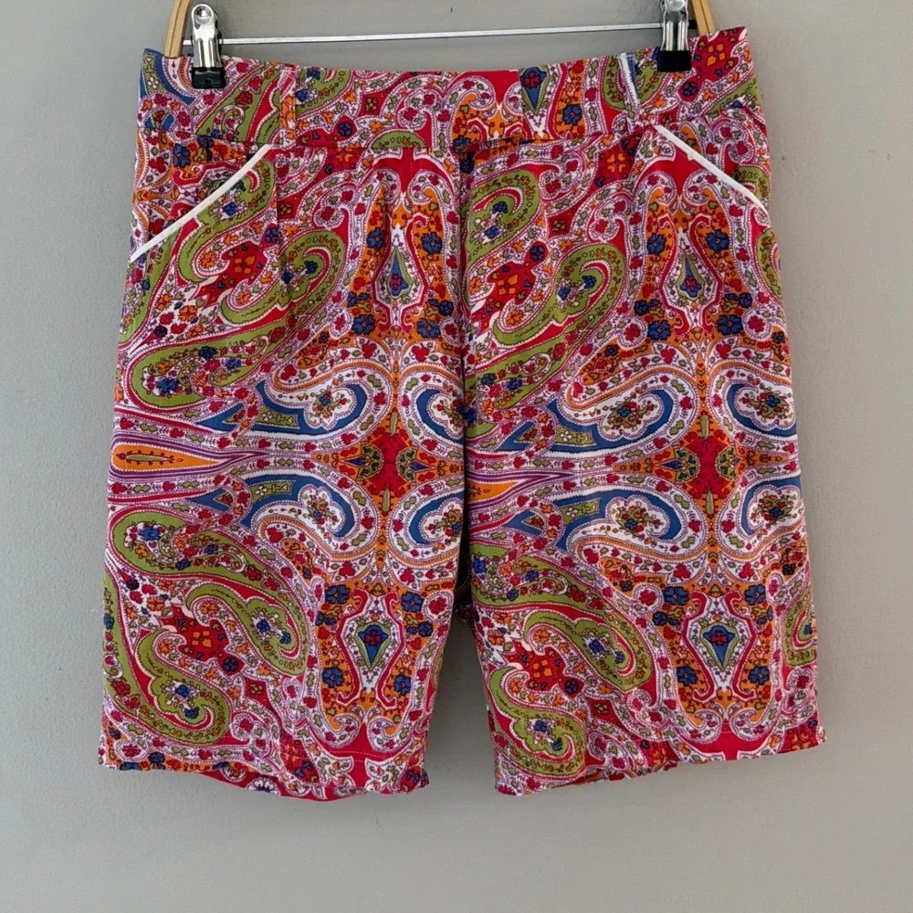 Peter Millar Womens Paisley Print Shorts‎ Red Green Blue Multi Color Size 8